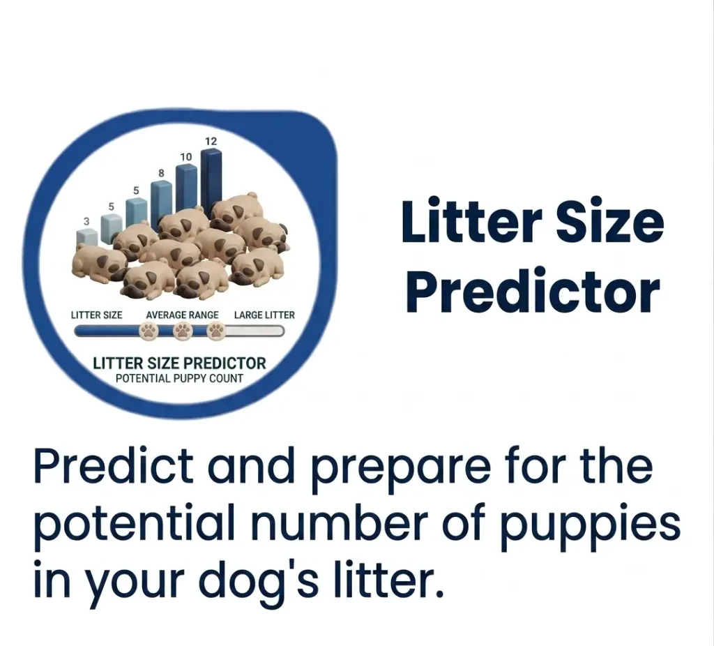 Litter size predictor tool showing a potential puppy count range